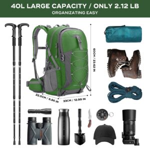 Maelstrom Hiking Backpack,Camping Backpack,40L Waterproof Hiking Daypack with Rain Cover,Lightweight Travel Backpack,Green