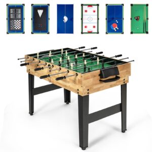 Giantex 10-in-1 Multi Game Table, Combo Game Table Set w/Hockey, Foosball Pool Ping-Pong Chess Cards Checkers Bowling, Shuffleboard, Backgammon, Adult Size Foosball Table for Game Room, Family