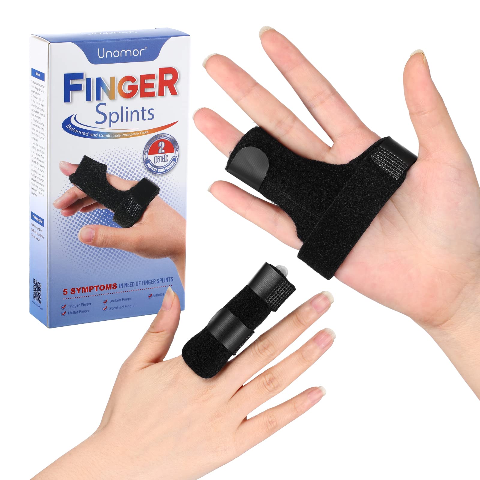 Trigger Finger Splint Knuckle Brace: 2 Pieces Adjustable Finger Padded Straightener for Right and Left Hand Index Middle Ring Pinky Support for Alleviating Finger Locking Popping Bending Stiffness