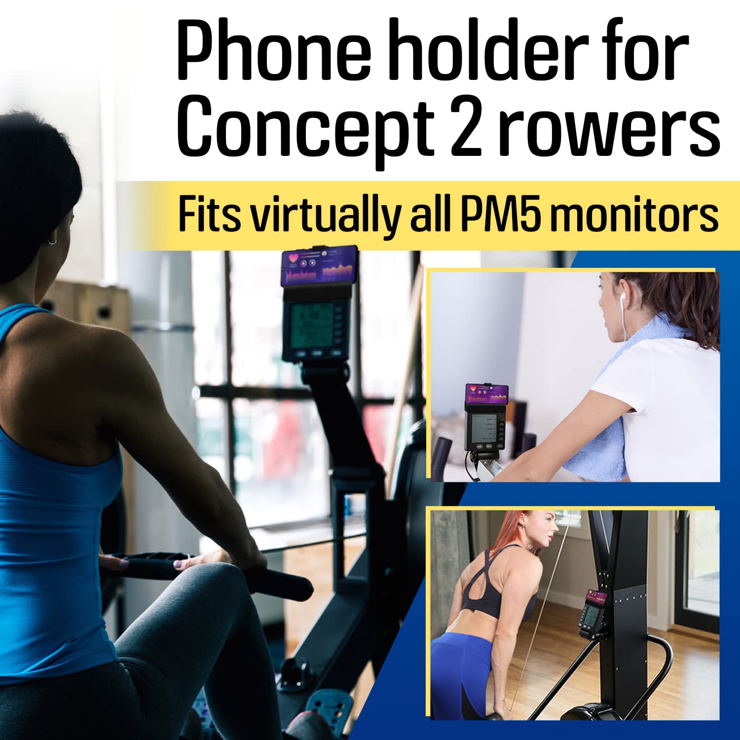 Impresa Phone Holder for PM5 Monitors of Concept 2 Rower & Stationary Bike Phone Holder - Adjustable Silicone Impresa Phone Cradle for Concept Rower fits Most Phone Models - Spin Bike Accessories