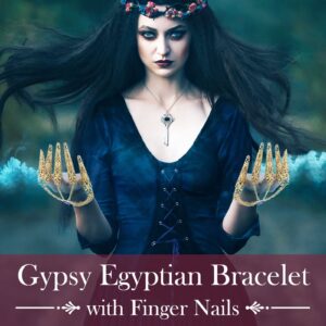 Maitys 2 Pcs Gold Bracelets Inlaid with Acrylic Women Belly Dance Gypsy Egyptian Bracelet with Finger Nails Halloween Costume (Sapphire)