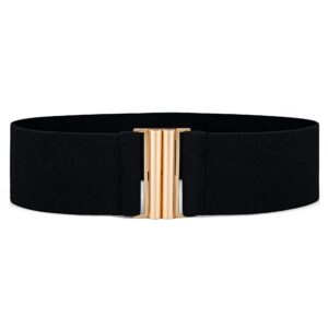 macoking Black Belts for Women Wide Elastic Belt for Dresses Cinch Belt Gold Buckle L