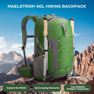 Maelstrom Hiking Backpack,Camping Backpack,40L Waterproof Hiking Daypack with Rain Cover,Lightweight Travel Backpack,Green