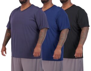 real essentials 3 pack: mens big and tall tech stretch short sleeve quick dry fit t-shirt wicking active athletic gym top plus size clothes lounge sleep running v neck workout tee- set 6, 5xlt