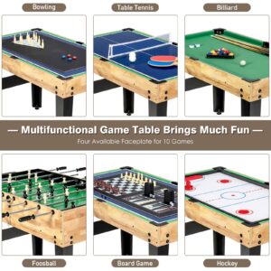 Giantex 10-in-1 Multi Game Table, Combo Game Table Set w/Hockey, Foosball Pool Ping-Pong Chess Cards Checkers Bowling, Shuffleboard, Backgammon, Adult Size Foosball Table for Game Room, Family