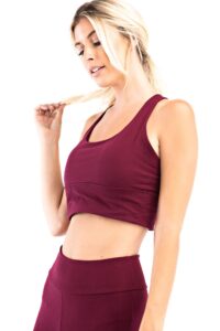 hype up women's strappy crisscross back medium support sports bra with removable cups (s-3x) burgundy