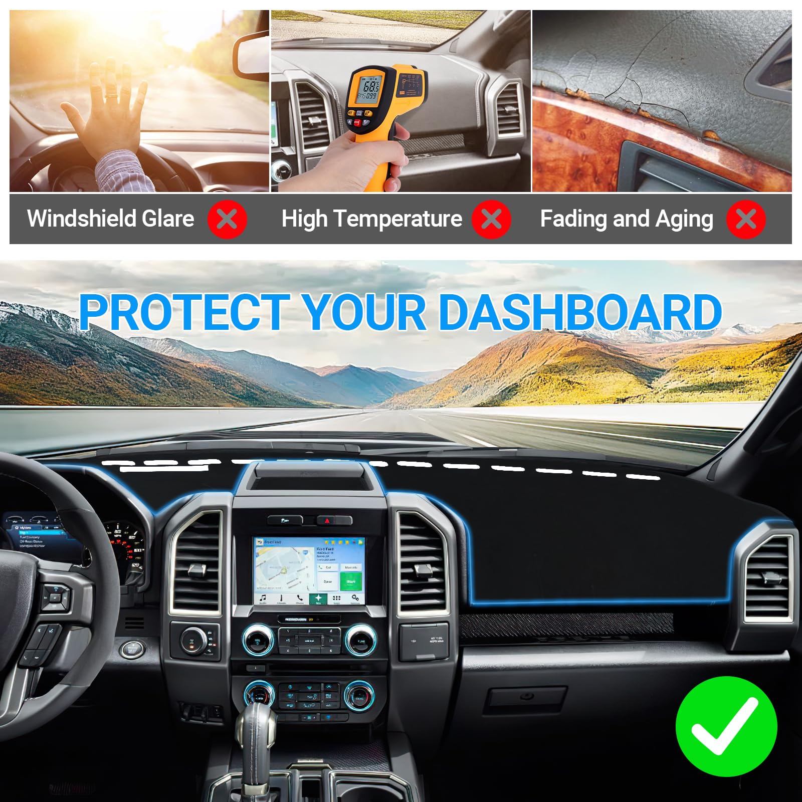 SHINEHOME Dashboard Cover Dash Mat Compatible with 2015 2016 2017 2018 2019 2020 Ford F150 Dash Covers Interior Dash Board Accessories Protecter Cover