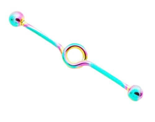 Rainbow Titanium IP On 316L Surgical Steel Looped Industrial Barbell 14G 1.5"