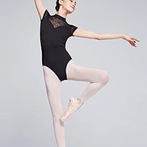 YCMI Women-Dance-Leotards-Lace-Turtleneck-Ballet-Bodysuit-Short-Sleeve-Dance-Gymnastics-Yoga-Leotards