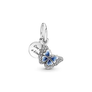 pandora blue butterfly & quote double dangle charm bracelet charm moments bracelets - stunning women's jewelry - made with sterling silver, cubic zirconia & enamel, no gift box