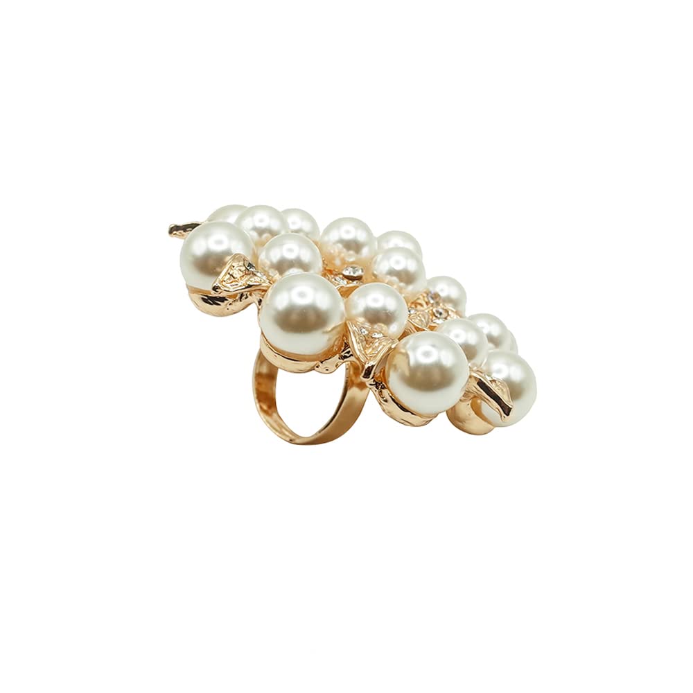 VQ Boho Elegant Faux Pearl Big Adjustable Women Ring Gold Color Vintage Finger Knuckle Girl Jewelry 6x2.5cm