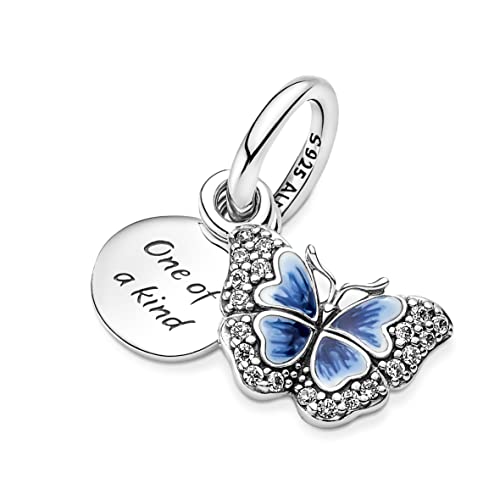 Pandora Blue Butterfly & Quote Double Dangle Charm Bracelet Charm Moments Bracelets - Stunning Women's Jewelry - Made with Sterling Silver, Cubic Zirconia & Enamel, No Gift Box