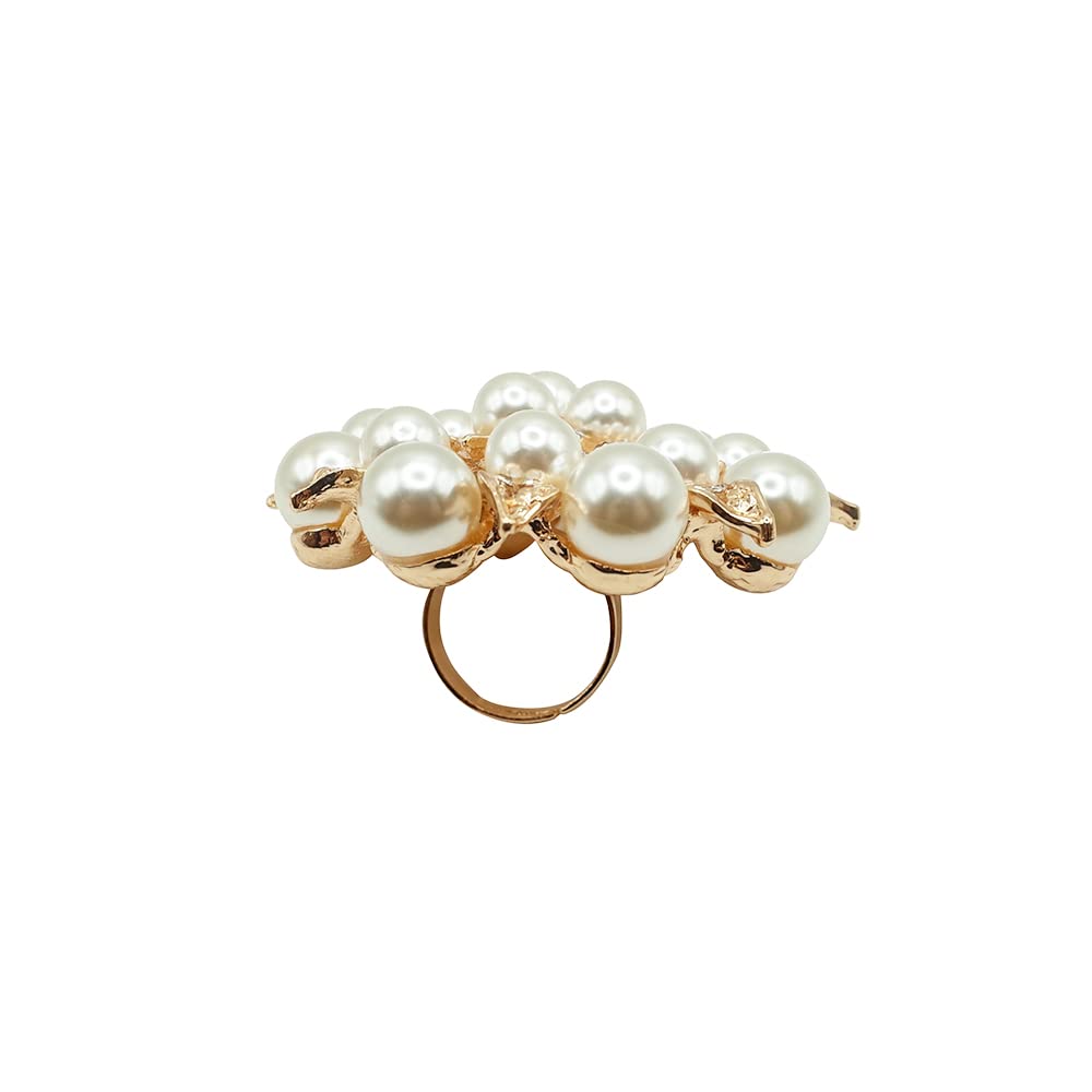 VQ Boho Elegant Faux Pearl Big Adjustable Women Ring Gold Color Vintage Finger Knuckle Girl Jewelry 6x2.5cm