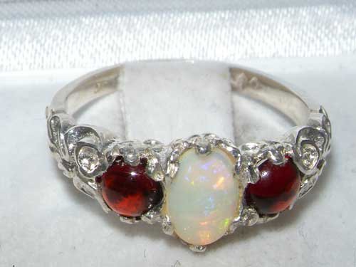 LetsBuyGold 925 Sterling Silver Natural Opal and Garnet Womens Promise Ring - Size 5.5