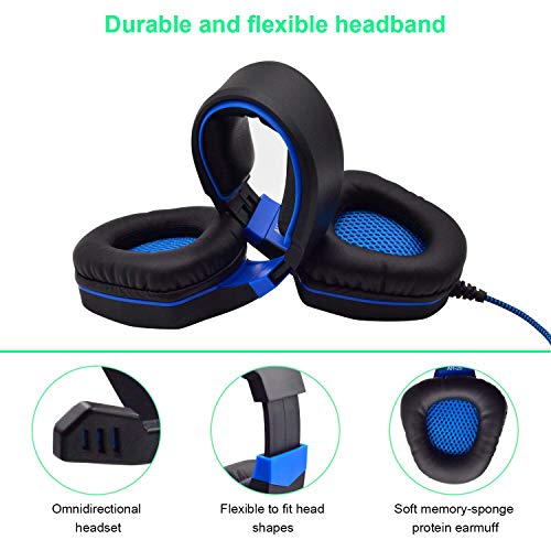 Anivia Computer Over Ear Headphones Wired with Microphone Updated AH28 3.5mm Stereo Headsets Gaming Headset with Volume Control, Noise Isolating for Multi-Platform, Black Blue