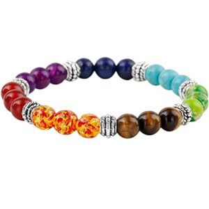 MOOSU Natural Fashion Seven Chakra Beaded Bracelet Alloy Peach Heart Chain Agate Crystal Strand (7 chakras)