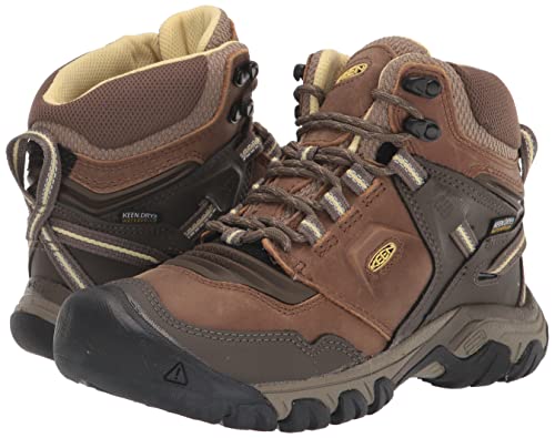 KEEN Women's Ridge Flex Mid Height Waterproof Hiking Boots, Safari/Custard, 10