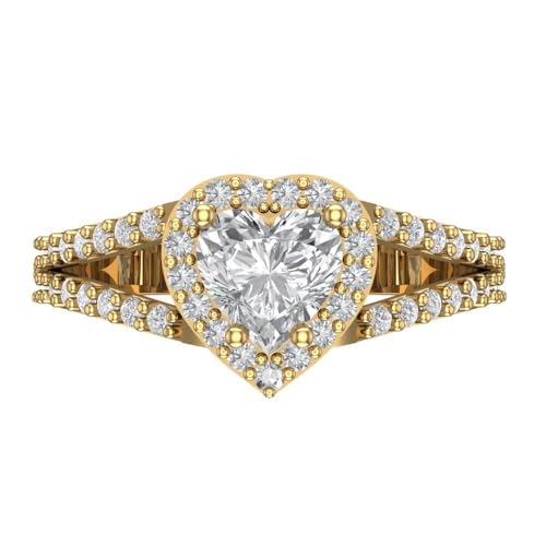 Clara Pucci 1.49 ct Heart Cut Genuine Lab Grown Diamond SI1-SI2 J-K 14K Yellow Gold Halo Bridal Wedding Engagement Designer Ring size 10