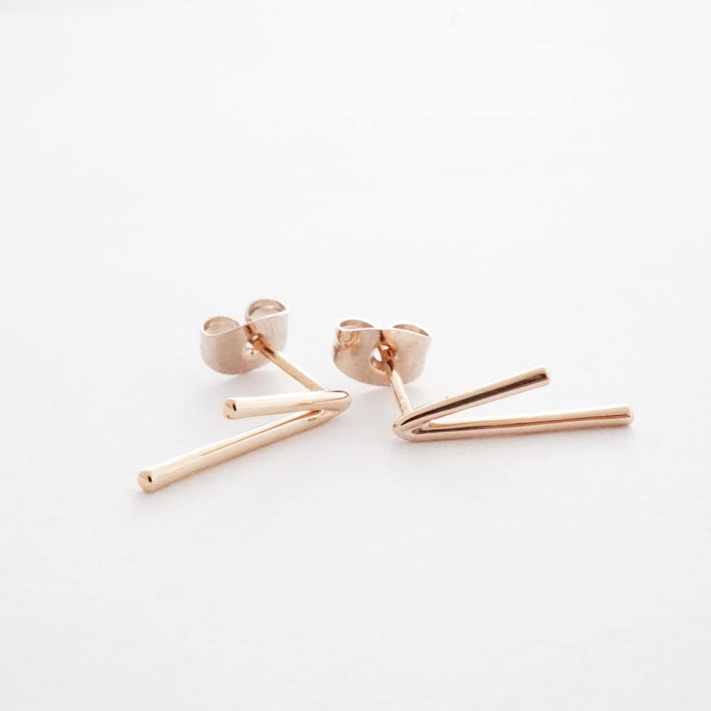 HONEYCAT Lucy Tiny Drop Bar Studs in Gold, Rose Gold, or Silver | Minimalist, Delicate Jewelry (Rose Gold)