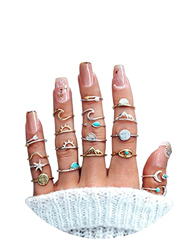 Dcfywl731 Stackable Rings for Women Trendy Stuff Knuckle Ring Cute Adjustable Arrow Knot Wave Star Moon Rings Set Jewelry Gifts Stocking Stuffers for Christmas Gifts 2024