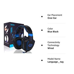 Anivia Computer Over Ear Headphones Wired with Microphone Updated AH28 3.5mm Stereo Headsets Gaming Headset with Volume Control, Noise Isolating for Multi-Platform, Black Blue