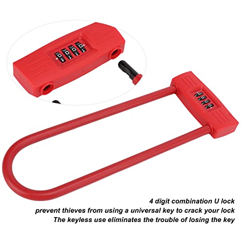 Red Bike Combination U Lock, Anti Theft Long Shackle Resettable Padlock for Bicycle Electric Scooter Motorcycles