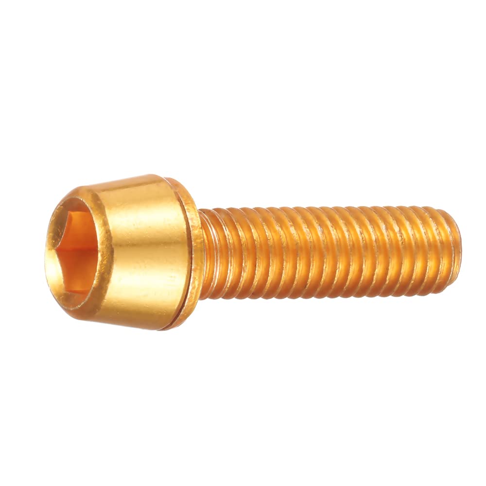 Bicycle Stem Bolts Color Tapered Head Bolt with Washer Screw M5x18mm for Road Bike,MTB,BMX,Folding - 6Pcs (Gold)