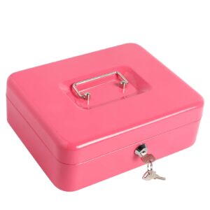 Kasten Cash Box With Money Tray and Key Lock, Money Organizer for Cash, 9.84"x 7.87"x 3.54", Medium Pink