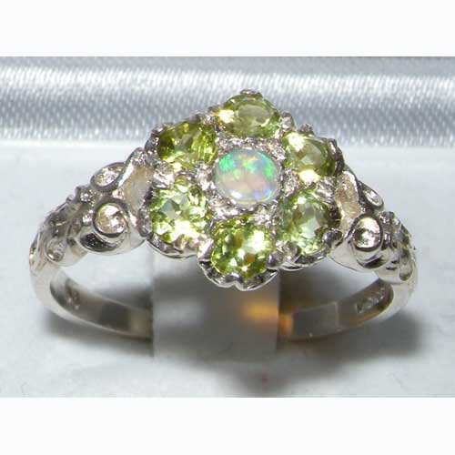 LetsBuyGold 925 Sterling Silver Natural Opal and Peridot Womens Promise Ring - Size 7.5