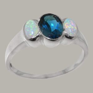 925 Sterling Silver Natural London Blue Topaz & Opal Womens Anniversary Ring - Size 8.75