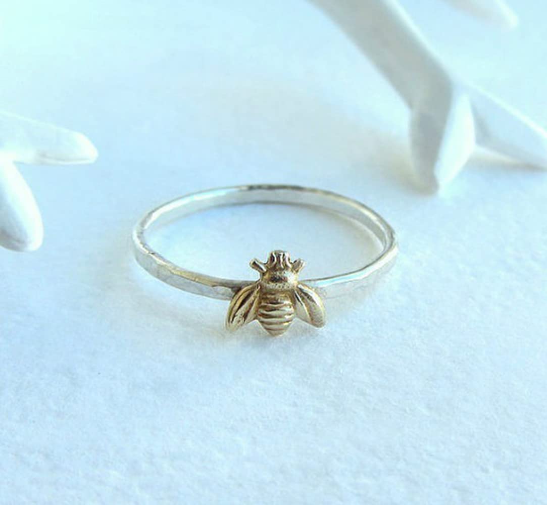 WDIYIEETN Cute Gold Tiny Honey Bee Ring Jewelry Wedding Band Thin Finger Ring Animal Lucky Honey Bee Knuckle Ring for Women (10)