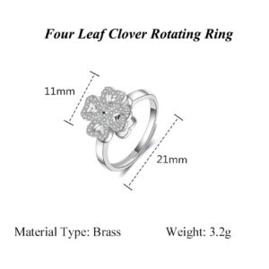 HMOOY Four Leaf Clover Rotating Ring,Lucky Leaf Engagement Open Ring Fashion Silver Anti Anxiety Ring for Women Fidget Rings for Relieving Stress Band Ring (Silver)