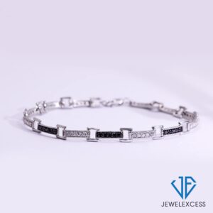 JEWELEXCESS Diamond Link Bracelets for Women – 1.00 Carat Black & White Diamond Sterling Silver Bracelet – Hypoallergenic Diamond Link Bracelet Silver –Bracelets for Women Sterling Silver