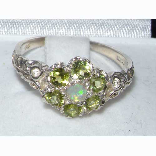 LetsBuyGold 925 Sterling Silver Natural Opal and Peridot Womens Promise Ring - Size 7.5