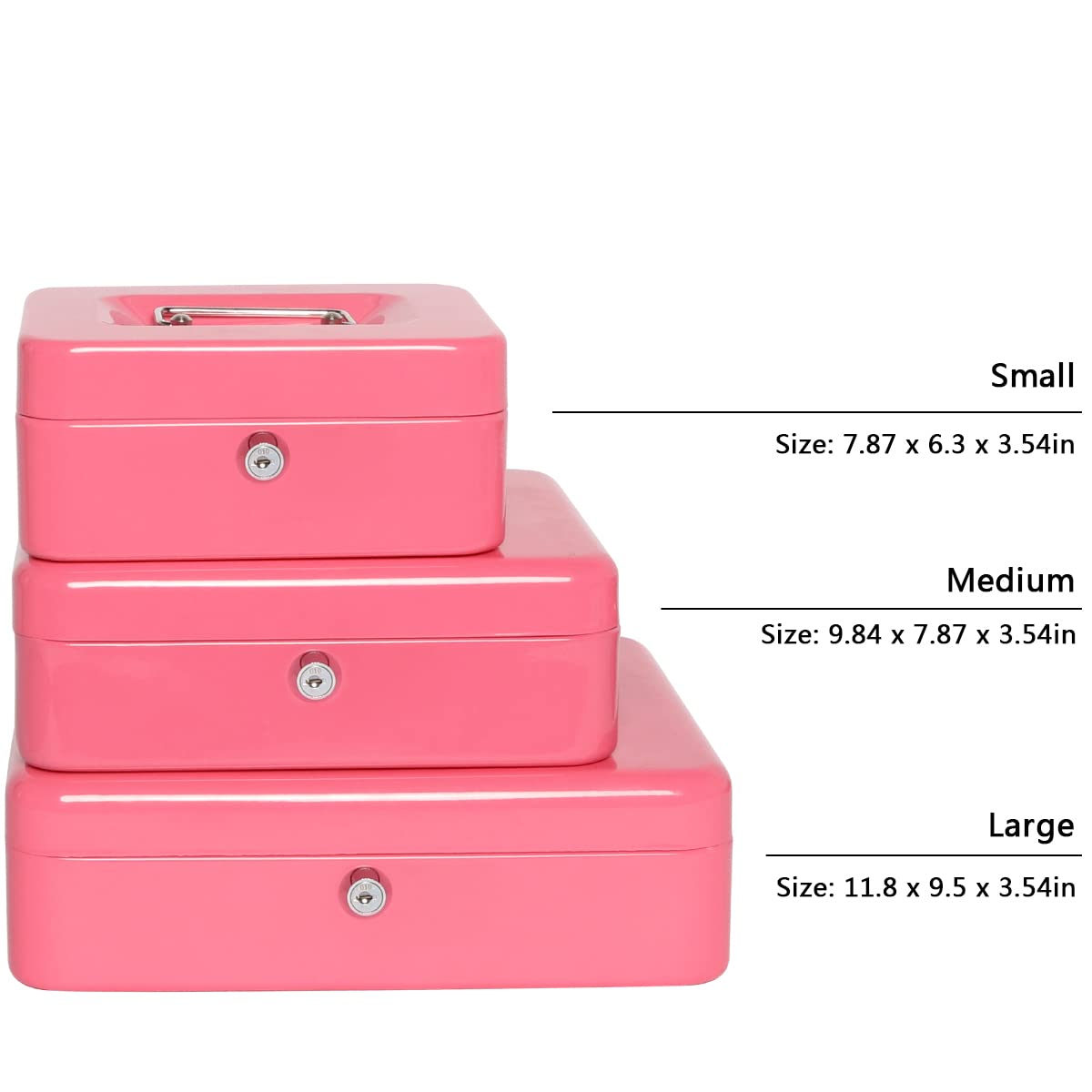 Kasten Cash Box With Money Tray and Key Lock, Money Organizer for Cash, 9.84"x 7.87"x 3.54", Medium Pink