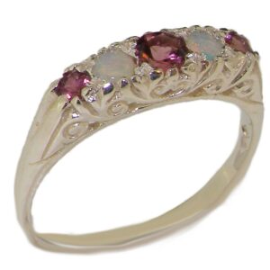 LetsBuyGold 925 Sterling Silver Natural Pink Tourmaline and Opal Womens Anniversary Ring - Size 8.25