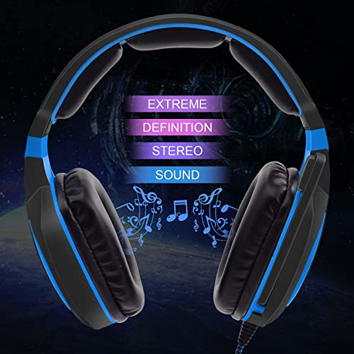 Anivia Computer Over Ear Headphones Wired with Microphone Updated AH28 3.5mm Stereo Headsets Gaming Headset with Volume Control, Noise Isolating for Multi-Platform, Black Blue