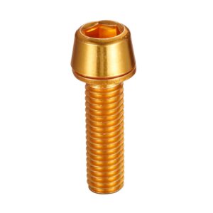 Bicycle Stem Bolts Color Tapered Head Bolt with Washer Screw M5x18mm for Road Bike,MTB,BMX,Folding - 6Pcs (Gold)