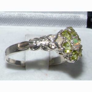 LetsBuyGold 925 Sterling Silver Real Genuine Opal and Peridot Womens Band Ring - Size 10