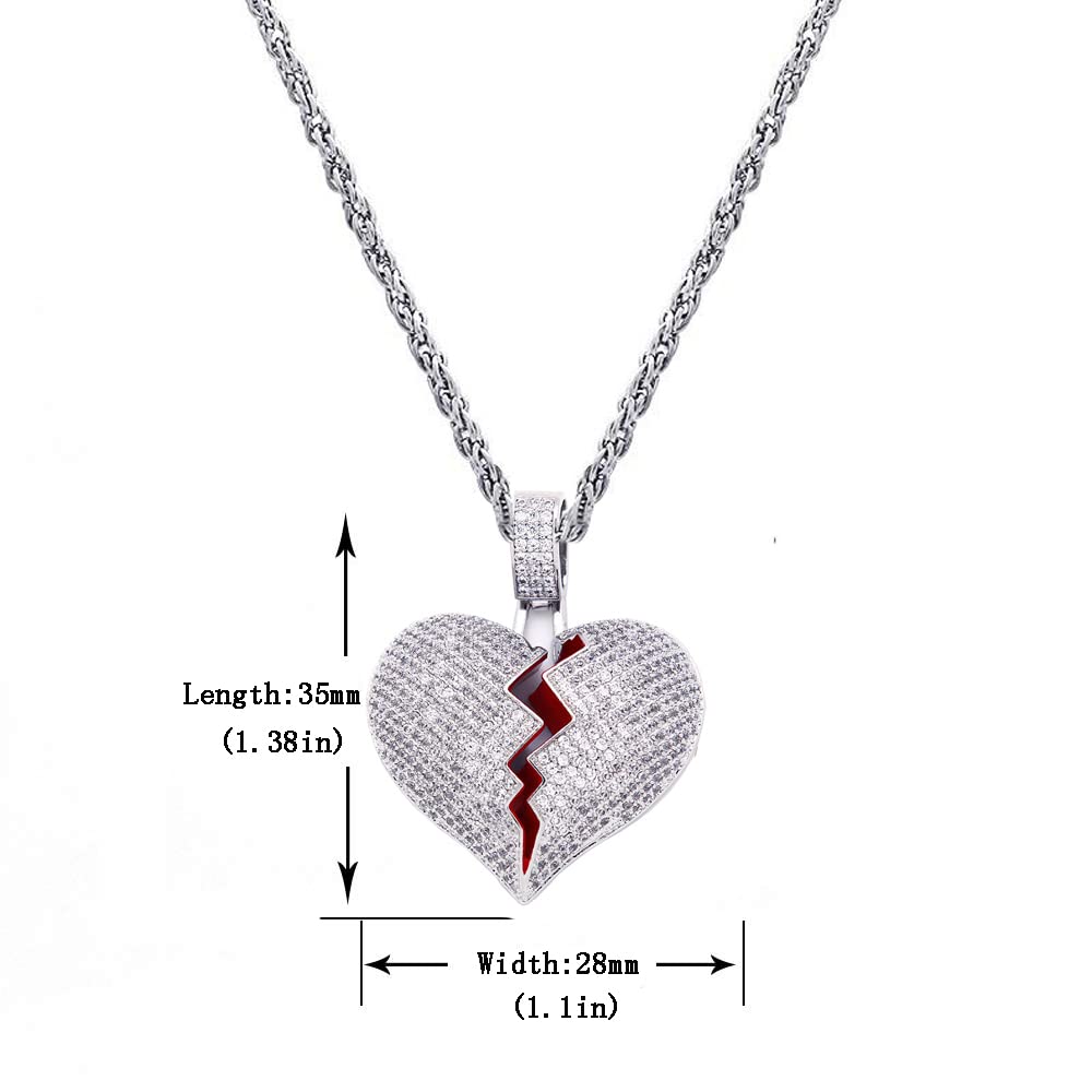 PAMTIER Women's Iced Out Full Diamond Broken Heart Pendant Necklace Chain Silver Gold (Mini Heart Silver)