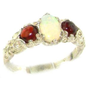 letsbuygold 925 sterling silver natural opal and garnet womens promise ring - size 5.5