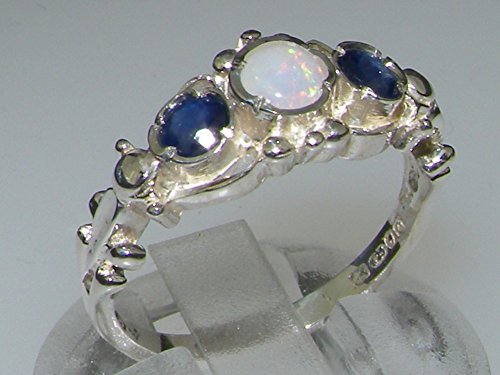 925 Sterling Silver Natural Opal and Sapphire Womens Anniversary Ring - Size 4.25