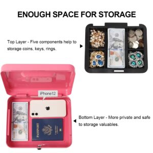 Kasten Cash Box With Money Tray and Key Lock, Money Organizer for Cash, 9.84"x 7.87"x 3.54", Medium Pink