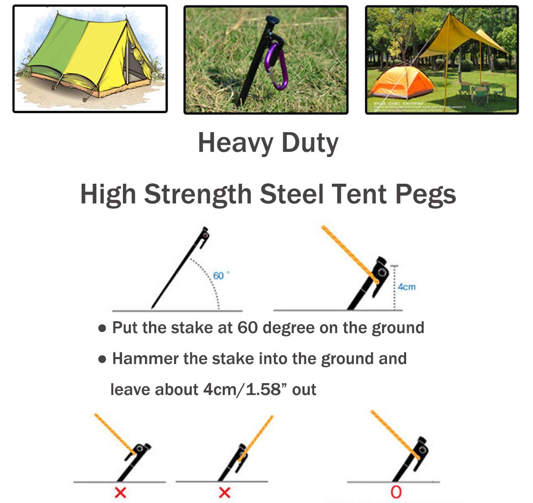 8 Pack Tent Stakes Heavy Duty Metal Tent Pegs for Camping Steel Tent Stakes 16 inch Unbreakable and Inflexible