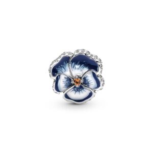 pandora blue pansy flower charm bracelet charm moments bracelets - stunning women's jewelry - gift for women in your life - made with sterling silver, cubic zirconia & enamel