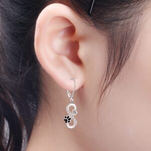 Cat Dog Paw Print Earrings for Women Sterling Silver Valentine Infinity Heart Puppy Claw Leverback Drop Dangle Earrings Cute Animal Memorial Jewelry Valentines Day Gifts