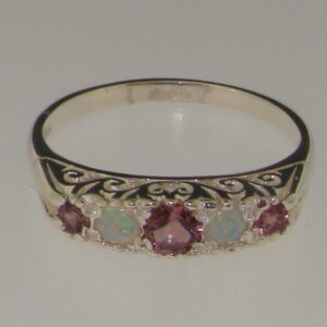 LetsBuyGold 925 Sterling Silver Natural Pink Tourmaline and Opal Womens Anniversary Ring - Size 8.25