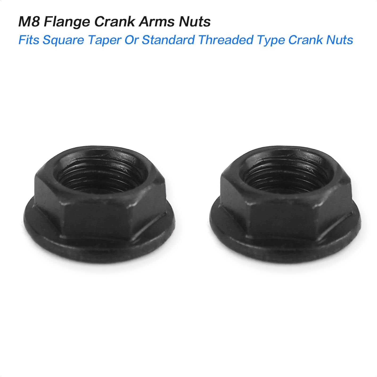 ALEOED 2 Pieces M8 Flange Crank Arms Nuts for Bike Bottom Standard Threaded Type Black Bicycle Crank Nuts