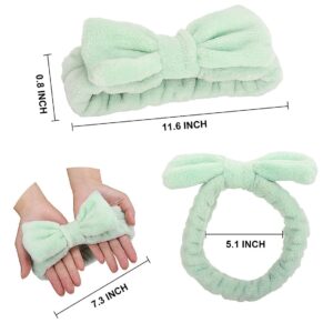 SONSENAI Bow Hair Band - 4Pack Soft Carol Fleece Hairlace Headbands for women Makeup Shower Headband Headwraps for Washing Face Spa Mask(Multi-colored 3)