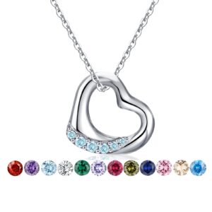 heart march birthstone necklace for women: 925 sterling silver aquamarine necklace floating open heart pendant necklace sparkling cubic zirconia necklaces, unique birthday jewelry gifts for teen girls